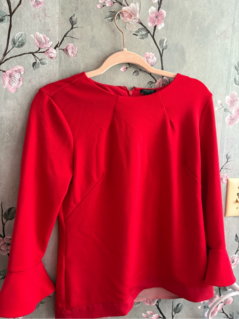 Ann Taylor Bright Red Long-Sleeve Peplum Top